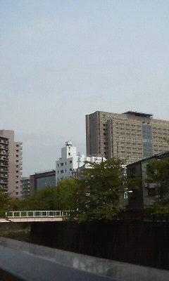 石神井川から帝京大学病院を望む